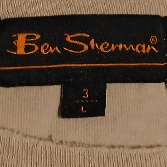 Ben Sherman Retro Deconstructed Long Sleeve Pullover Shirt men L tan blue logo - Picture 6 of 7